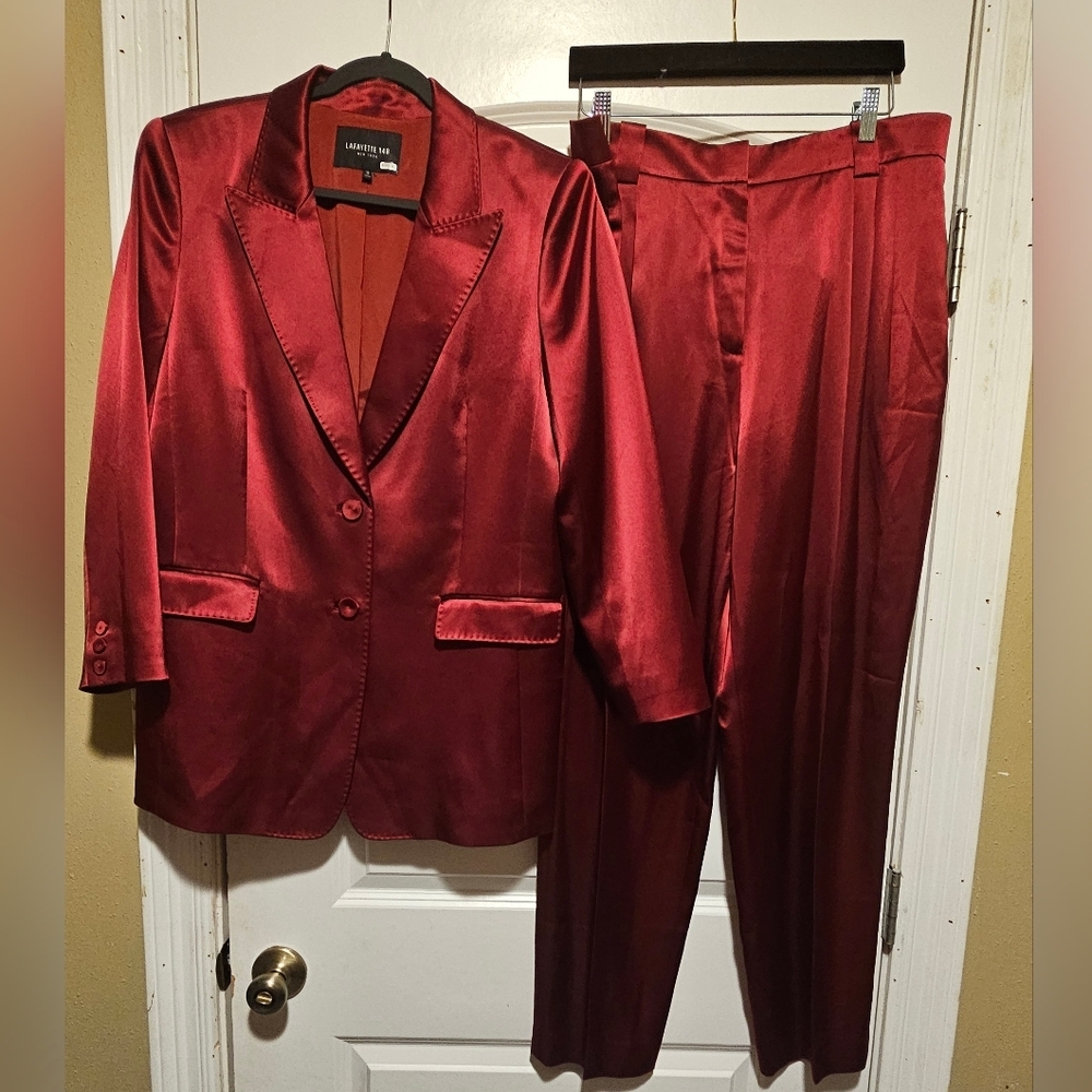 Lafayette 148 New York Satin Suit in Deep Red - Picture 10 of 11
